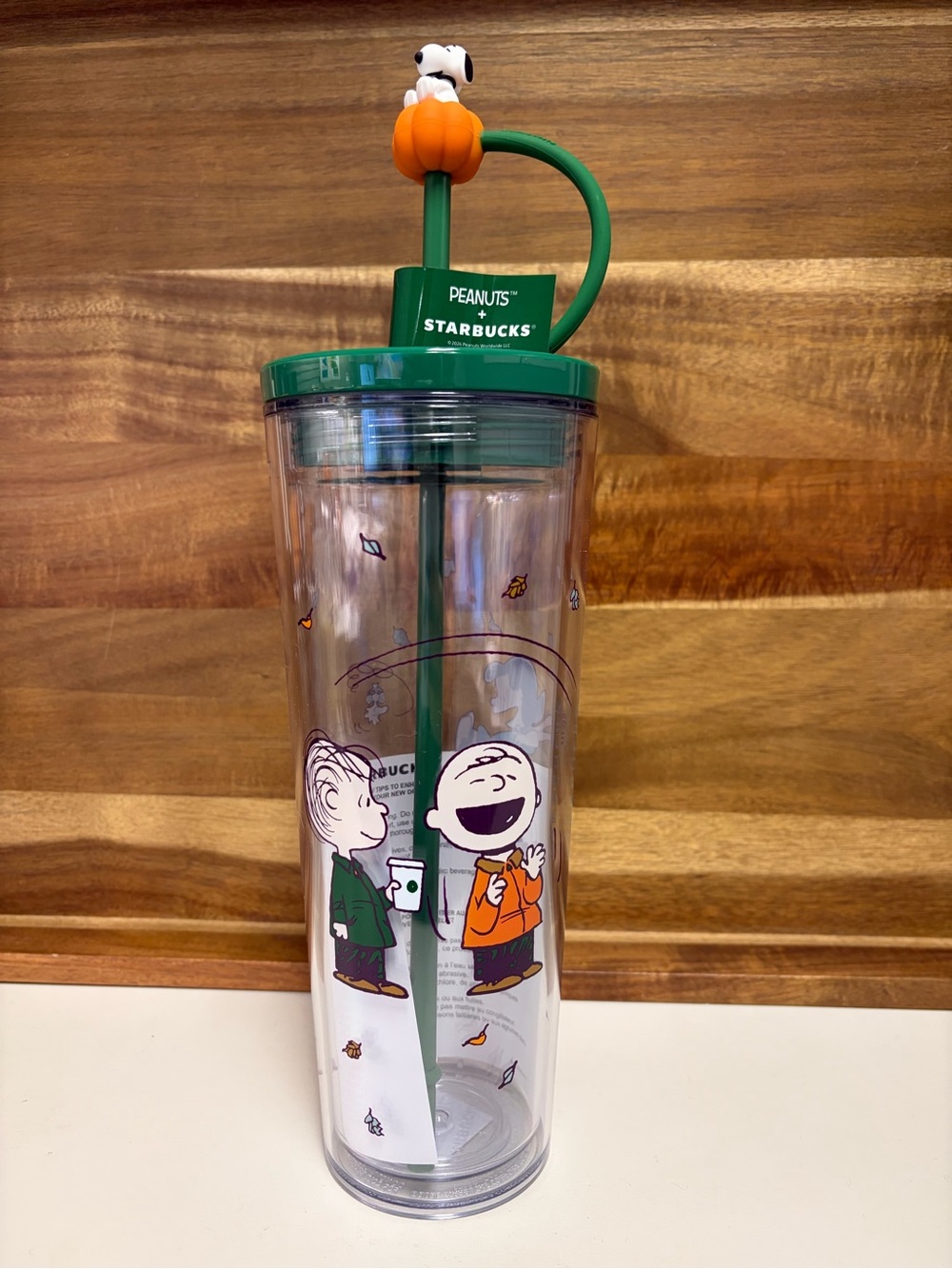 Peanuts + Starbucks Plastic Cold Cup with Snoopy & Pumpkin Straw Topper